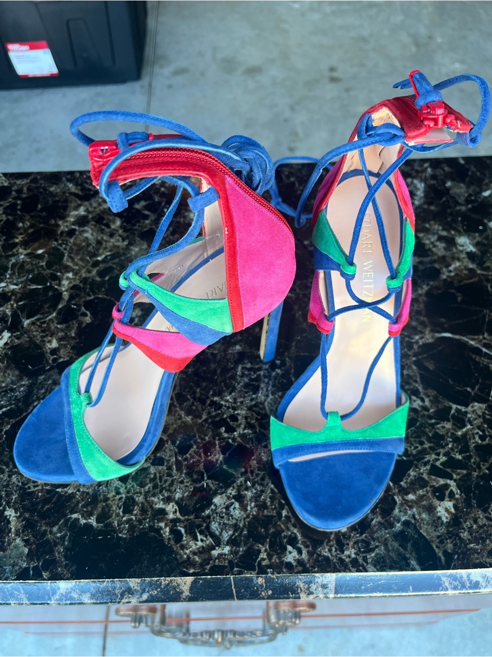 Stuart Weitzman colorblock heels with Legwrap size 7.5